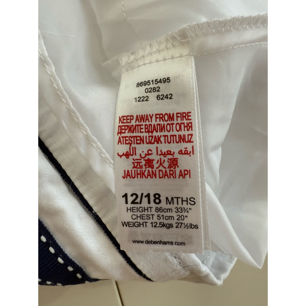 Baby Girl's Jasper Conran Junior Dress Size 12-18M White & Navy sailor - Picture 4 of 6